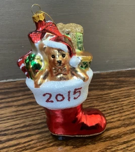 Macy's Holiday Lane 2015 Toy Filled Santa Boot Glass Ornament 5" Tall - Picture 1 of 11