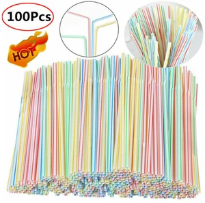 100-2000x Straws Plastic Bendy Colourful Straws Birthday Wedding Summer Party - Picture 1 of 13
