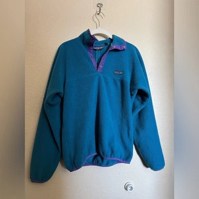 Vintage Patagonia Fleece Synchilla Snap-T Pullover Sweater Sz Small Teal Blue - Image 1 of 4