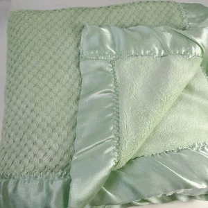 Bright Future Baby Blanket Satin Trim edge sage Green waffle plush soft Vintage - Picture 1 of 8