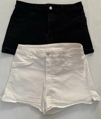 H&M Lote Mujeres Cintura Alta Elastizado Denim Blanco Pantalones Cortos y Pantalones Cortos Negros Talla 10 ¡EXCELENTE!! Foto 1 de 4