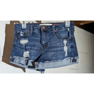 Pantalones cortos de mezclilla Celebrity Pink The Honey para mujer desgastados dobladillo deshilachado puños azul 5 Foto 1 de 4