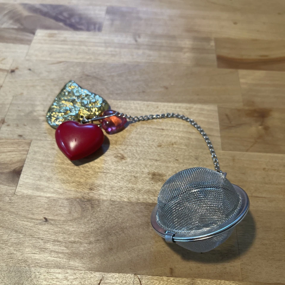 "Infusor de bolas de té para té de hierbas con dijes de corazón cadena de 5"" pulgadas nuevo hecho a medida" Foto 1 de 4