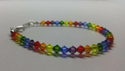 Pulsera o tobillera hecha a mano con cuentas arco iris bicono cristal Swarovski Foto 1 de 3