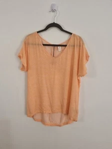 ELM LIFESTYLE size 12 orange v neck stripe short sleeve basic blouse drop sleeve - Picture 1 of 6
