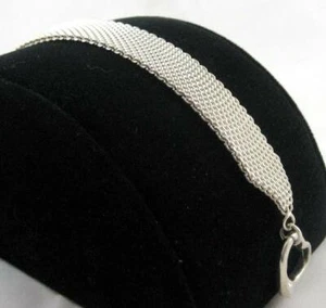 STRIKING ESTATE STERLING SILVER FIRM MESH BRACELET with HEART TOGGLE CLASP, 8" - Picture 1 of 10