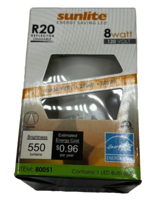 SUNLITE R20/LED/8W/D/E/27K R20 REFLECTOR 80051 LIGHT LAMP BULB 8W 120V - Image 1 of 4