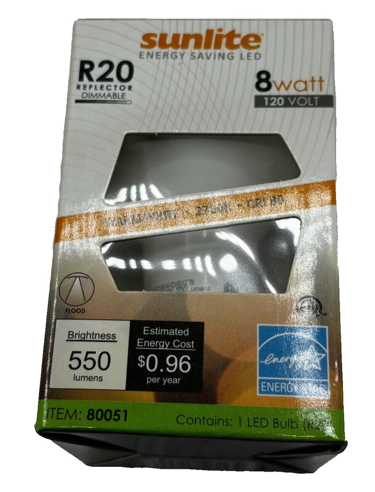 SUNLITE R20/LED/8W/D/E/27K R20 REFLECTOR 80051 LIGHT LAMP BULB 8W 120V - Image 1 of 4
