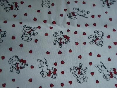 White Denim Fabric DALMATIONS with Red Hearts 60" x 29"  Brand NEW   - Image 1 of 4