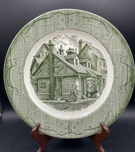 Royal China "The Old Curiosity Shop" 10" Dinner Plate Green Made in USA Vintage - Picture 1 of 9