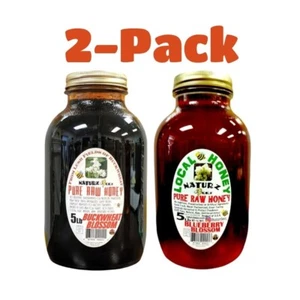 BLUEBERRY BUCKWHEAT 2 Pack 5Lbs ea 100% PURE RAW UNFILTERED HONEY in Glass 5Lb - Picture 1 of 2