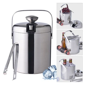 Outdoor Insulated Ice Bucket Stainless Double-Wall With Lid and Ice Tong 1300ML - Picture 1 of 12