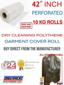 42" DROP-100G POLYTHENE GARMENT COVERS ROLL 10KG APPROX 278 BAGS UK MADE - Picture 1 of 7