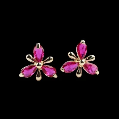 925 Sterling Silver 3x4.3mm Ruby 3/8'' Earrings Yellow Gold-Plate Gemstone - Image 1 of 2