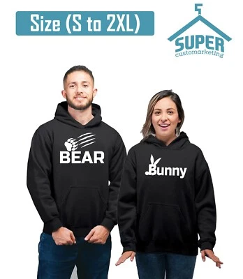 BEAR BUNNY Couple Matching HOODIE Valentines Day Couple Love Matching Sweatshirt - Image 1 of 2