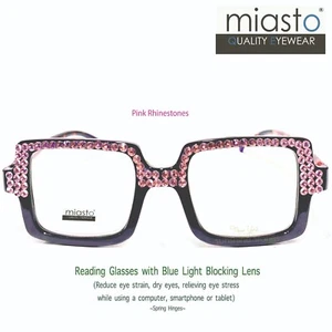 MIASTO BLING SQUARE COMPUTER READING GLASSES (ANTI-BLUE LIGHT) +1.50 RHINESTONES - Picture 1 of 2