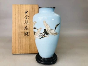 Y5919 FLOWER VASE Cloisonne Crane base signed box Japan ikebana antique interior - Picture 1 of 12