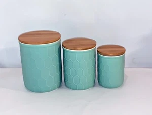 Bloomingville Set Of 3 Mint Green Canisters With Bamboo Lids - Picture 1 of 3