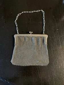 Antique Silver Mesh Chain Mail Engraved M.R.C. Clutch/Purse Flapper Era - Picture 1 of 13