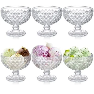 Set Of 6 Glass Dessert Bowls 12 Oz Glass Ice Cream Sundae Cups With Vintage Diam - Picture 1 of 8