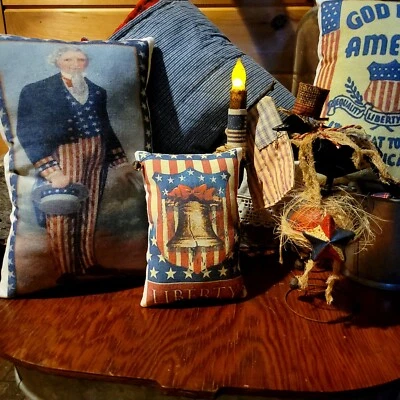 Primitive FarmHouse Patriotic Liberty BELL Tuck Pillow PEG/DOOR HANGER  - Image 1 of 2