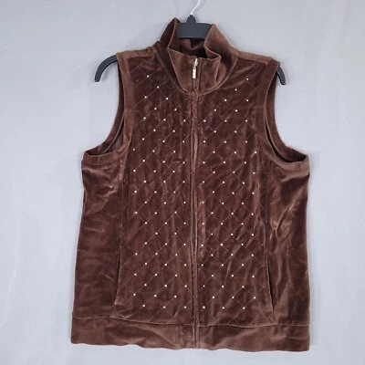 Chaleco Suéter Quacker Factory Para Mujer Cremallera Completa Cuello Simulado Marrón Sin Mangas Talla L Foto 1 de 4