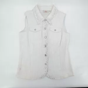 Quacker Factory Vest Womens Small Button Up Denim Sleeveless Sequin Studded - Picture 1 of 14