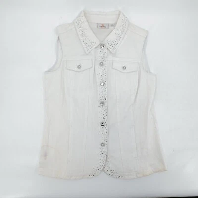 Quacker Factory Vest Womens Small Button Up Denim Sleeveless Sequin Studded - Image 1 of 4