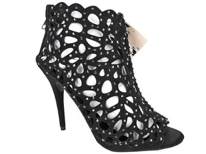 ZIGIny Darlah Caged Rhinestone Shooties Black  Booties 5 M and 5.5 M - Picture 1 of 11