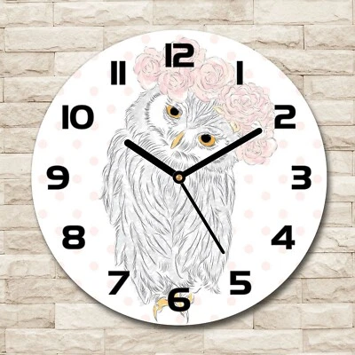 Tulup Horloge Murale En Verre fi 30 cm - Chouette Dans Une Couronne - Photo 1/4