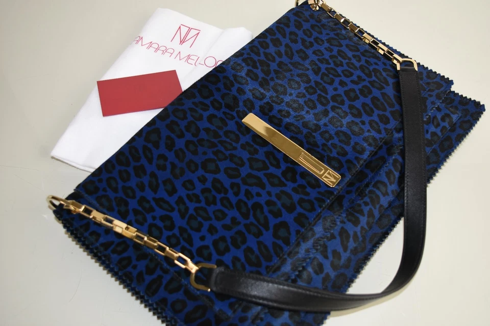Nova Bolsa de Ombro Tamara Mellon Attraction EXÓTICA Pônei Azul Preto Leopardo  - Imagem 1 de 4