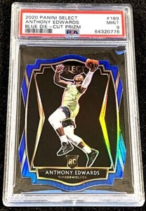 PSA 9 MINT 2020-21 Select Anthony Edwards Blue Prizm Premier Die-Cut #'d 112/249