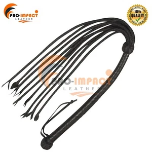 Black Real Genuine Leather Braided Flogger 09 Tails whip Heavy Duty Flogger - Picture 1 of 8