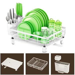 Stainless Steel Kitchen Dish Drying Rack w/ Utensil Holder & Drain Board Durable - Picture 1 of 6