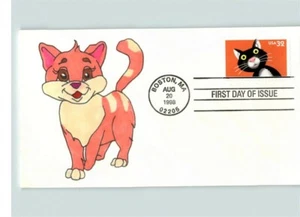 Hand Painted CAT on Bright Eyes 1999 First Day of Issue, # 1 of 1 made! - Picture 1 of 1