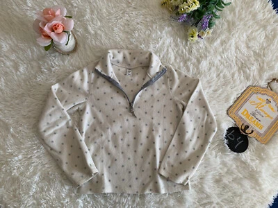 OLD NAVY Girls Medium 8 Fleece Pullover Quarter Zipper White Gray Polka Dots - Image 1 of 3