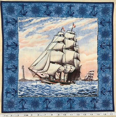 Velero - Panel de almohada Puertos de llamada - Escena 2 de 2 tela de edredón - 1 panel Foto 1 de 2