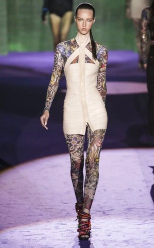 Mini abito da passerella Dsquared2 in pelle nuda UK10