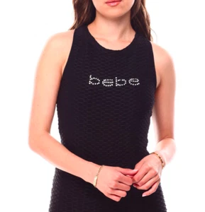 Bebe Women's Honey Comb Racer Back Top Black Large New With Tags  - Picture 1 of 8