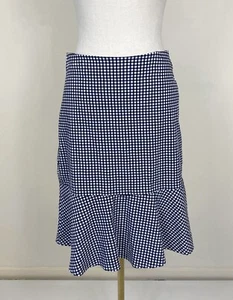 BASQUE Skirt Size 10 Blue White Gingham Check Frill Hem Stretch Work Office - Picture 1 of 7