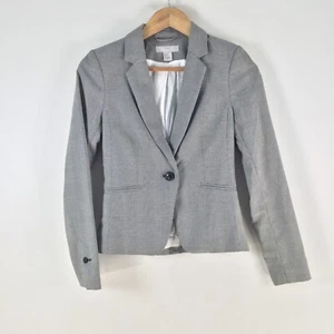 H&M womens blazer jacket US 2 aus 6 grey plaid long sleeve 112385 - Picture 1 of 8