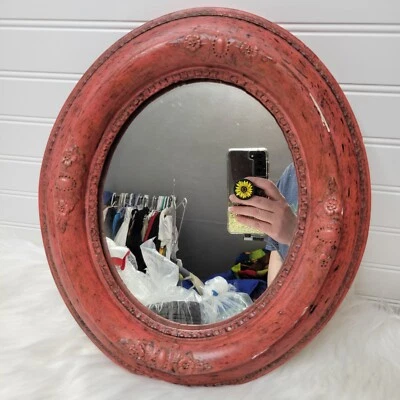 Antique Mid To Late 1800s? Oval Wood Deep Frame Mirror Carved Ornate Shabby Chic - Image 1 of 4