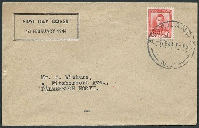 NEW ZEALAND 1944 GVI 1½d red - commem FDC .  ACS cat NZ$75.................46325 - Image 1 of 1