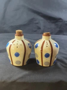 Blau grau gepunktet KRUG Salz & Pfefferstreuer Korken Stopfen Topf Keramik  - Bild 1 von 12