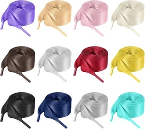 12 Pairs 47" Flat Satin Ribbon Shoelaces 3/4" Wide Colorful Silk Shoe Laces... - Picture 1 of 7