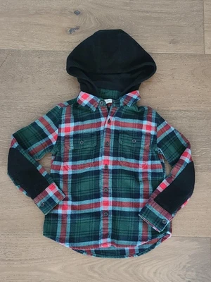 Tucker + Tate Green & Red Plaid Flannel Hooded Button Up Shirt Jacket Kids Sz 5  - Image 1 of 4