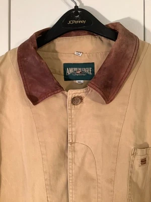 Винтажный AMERICAN EAGLE OUTFITTERS мужчин XL коричневый работы износ куртка желтовато-коричневый пальто кожи - Изображение 1 из 4