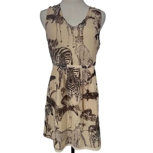 Madewell Women's Size 10 M Beige Animal Print 100% Silk Dress Sleeveless Short - Picture 1 of 10