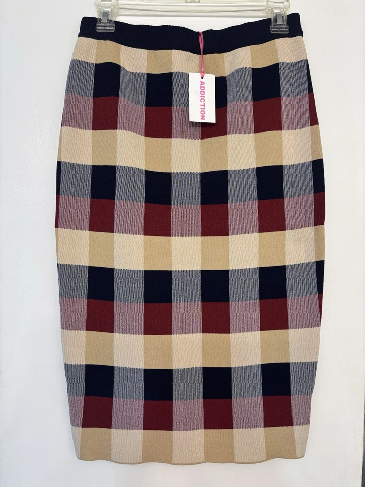 Falda de mujer Addiction a cuadros mediana azul rojo beige elástica Foto 1 de 4