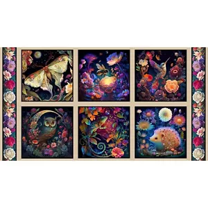 Blank Quilting - Night Garden - 23-7/8" X 43" Garden Critter Blocks Panel - Dark - Picture 1 of 5